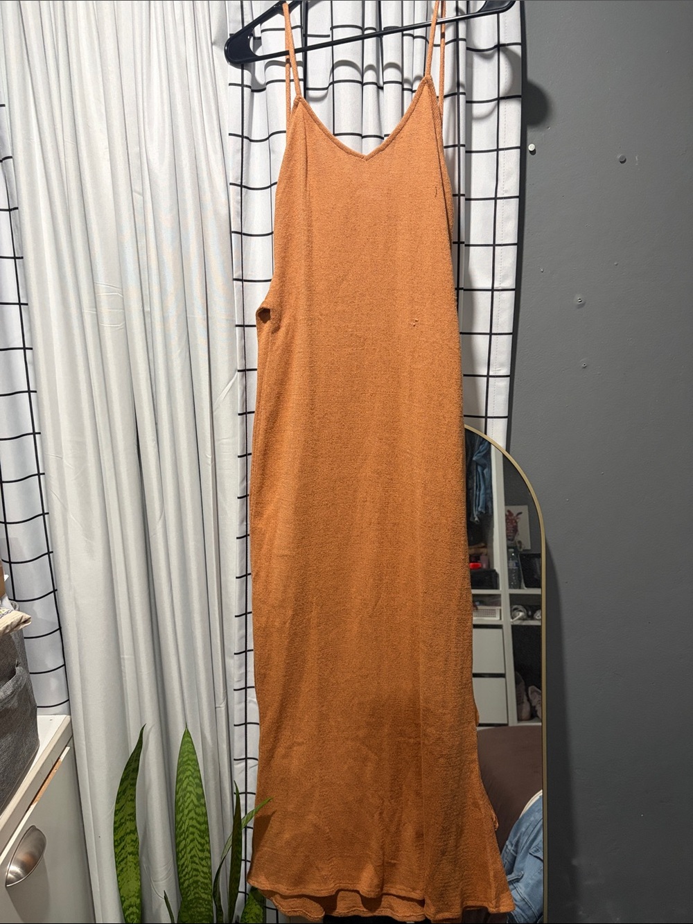 Women’s Rust Orange Maxi Slip Dress with Spaghetti Straps